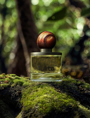 AI image of Agati fragrance bottle sitting in the forest