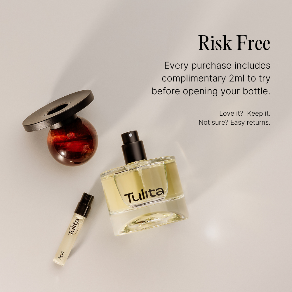 Open Agati 50ml with 2ml sample, Risk free purchase to try the sample before commiting to keeping the 50ml fragrance. Easy returns available.
